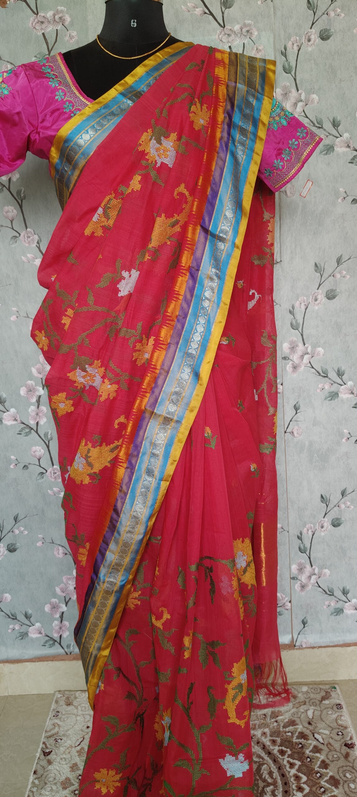 khadi embroidery saree