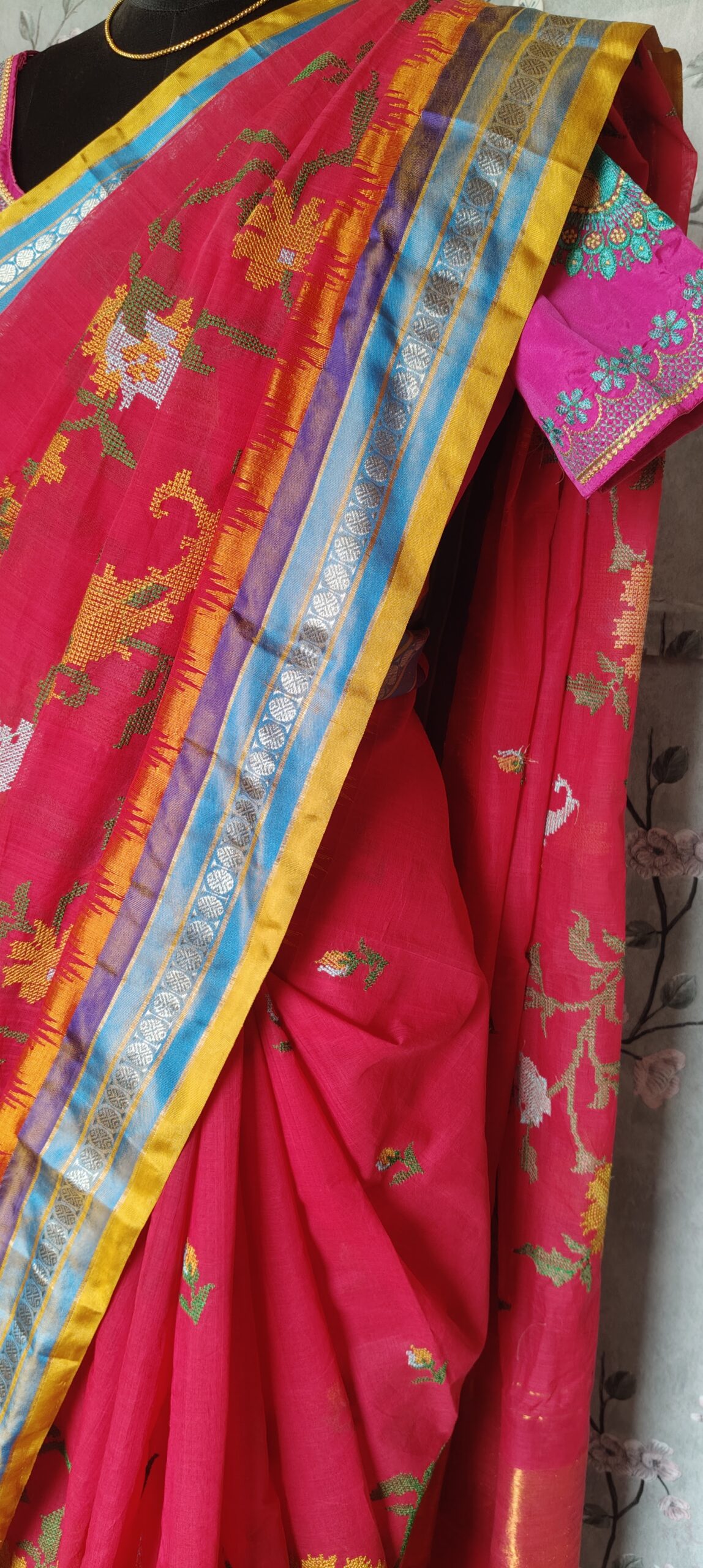 khadi embroidery saree - Image 3