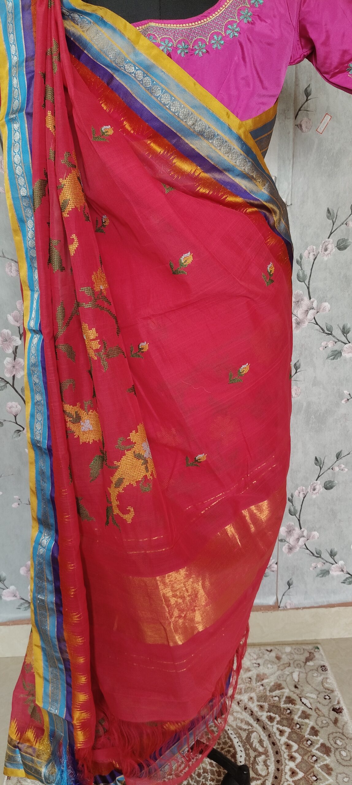 khadi embroidery saree - Image 4