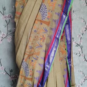 khadi embroidery saree