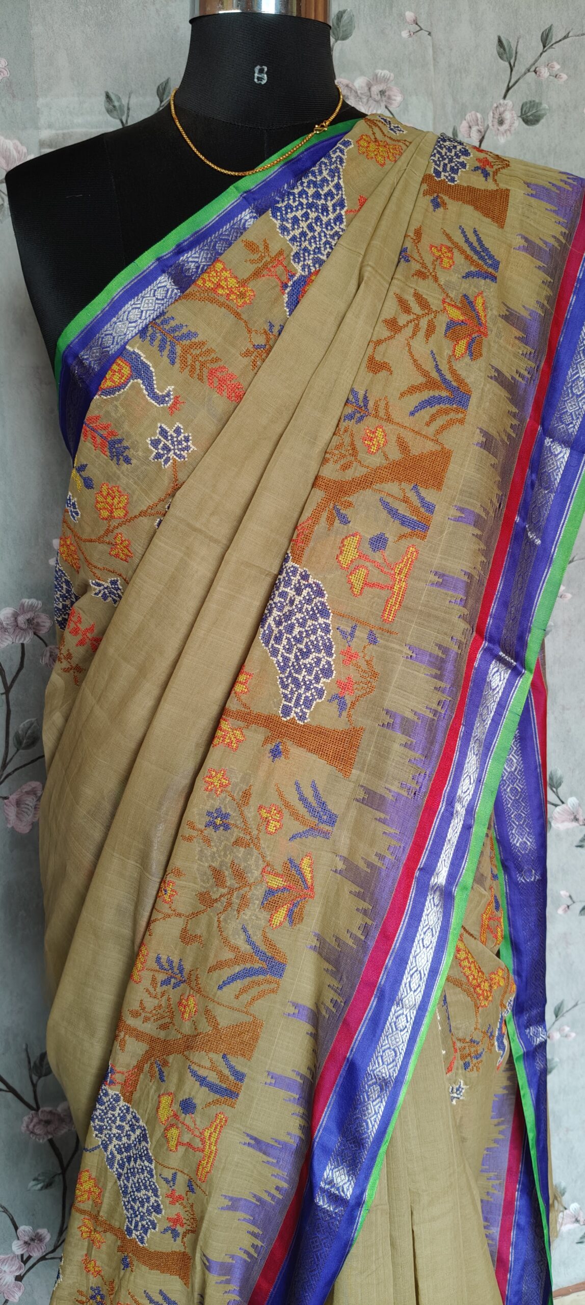 khadi embroidery saree - Image 5