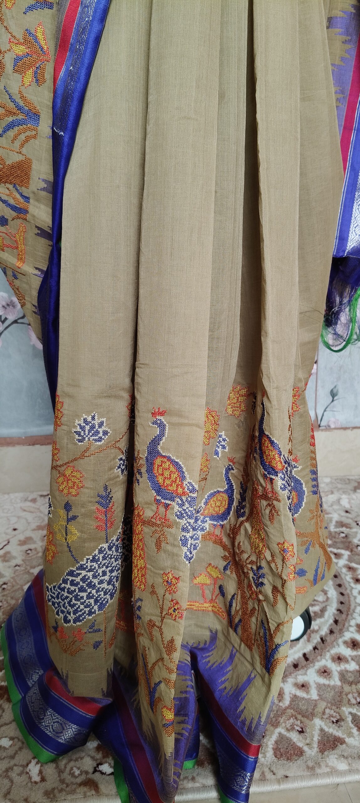 khadi embroidery saree - Image 3